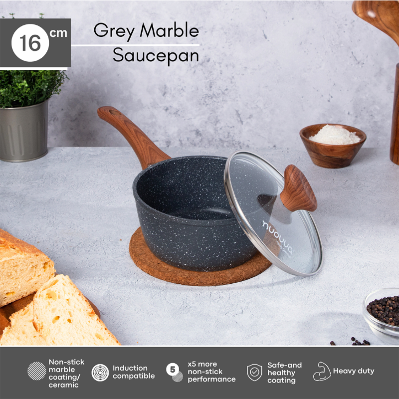 Non-Stick Saucepan with Lid (Multiple Sizes & Multiple Colours) by Nuovva