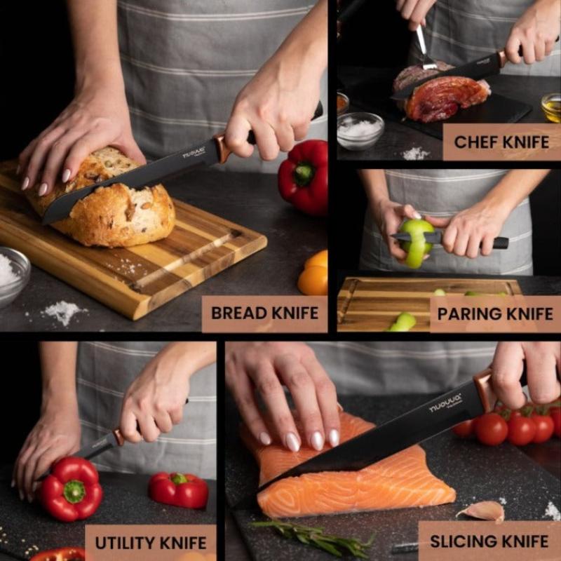 6-Piece Copper Kitchen Knife Set with Acrylic Block, Nuovva