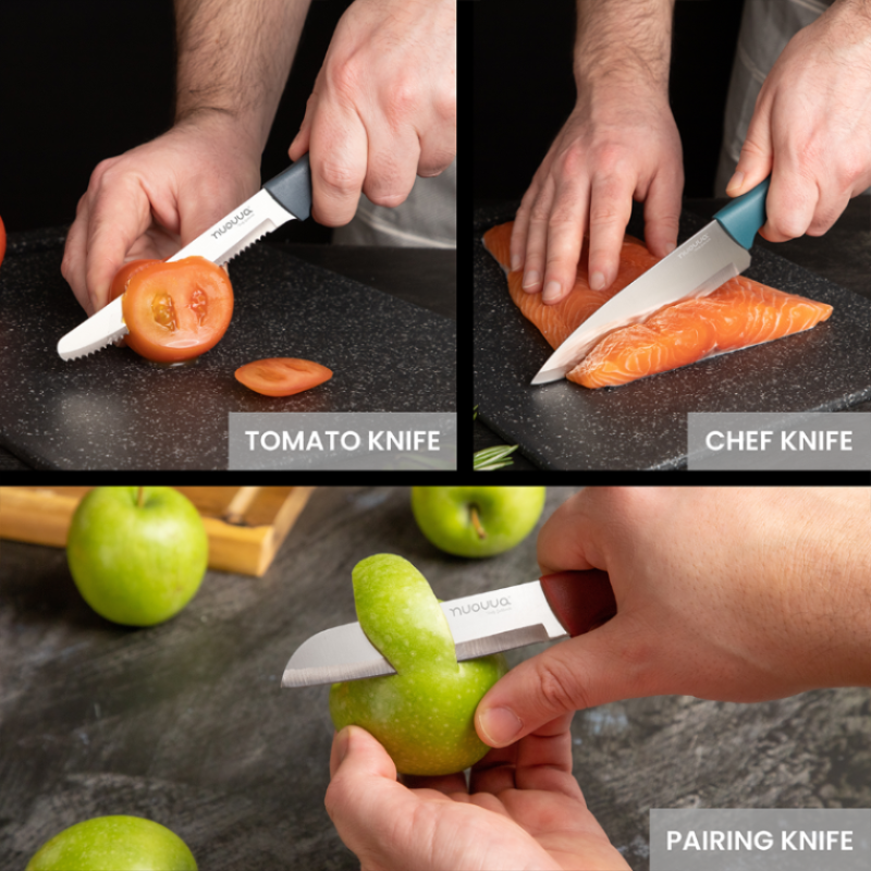 3-Piece Grey Stainless Steel Non-Stick Kitchen Knife Set, Nuovva
