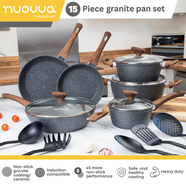 Granite Non-Stick Cookware Set with Lids (5, 8, 15 & 35 Piece), Nuovva