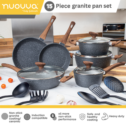 Granite Non-Stick Cookware Set with Lids (5, 8, 15 & 35 Piece), Nuovva
