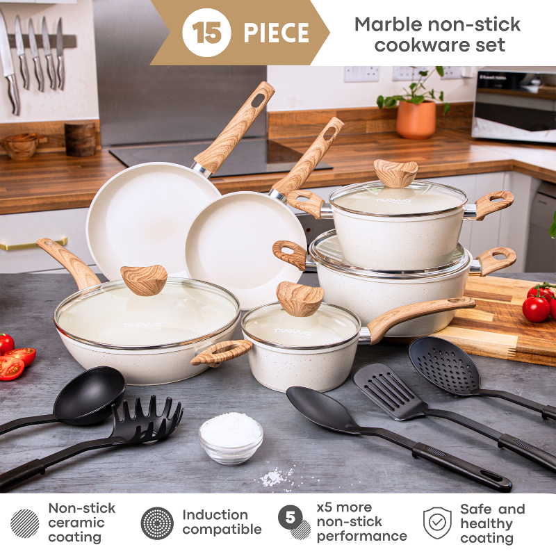 15-Piece Non-Stick Kitchen Cookware Set with Lids , Nuovva