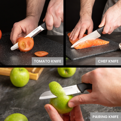 3-Piece Grey Stainless Steel Non-Stick Kitchen Knife Set, Nuovva