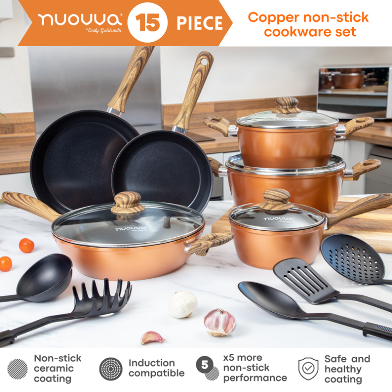 15-Piece Non-Stick Kitchen Cookware Set with Lids , Nuovva