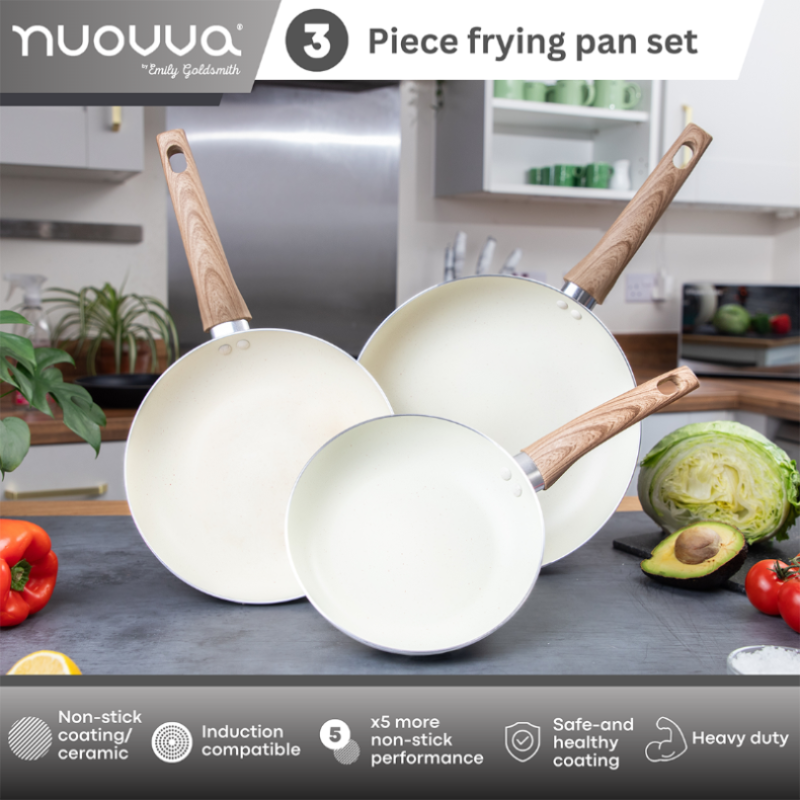 3-Piece Non-Stick Frying Pan Set (20cm, 24cm & 28cm), Nuovva