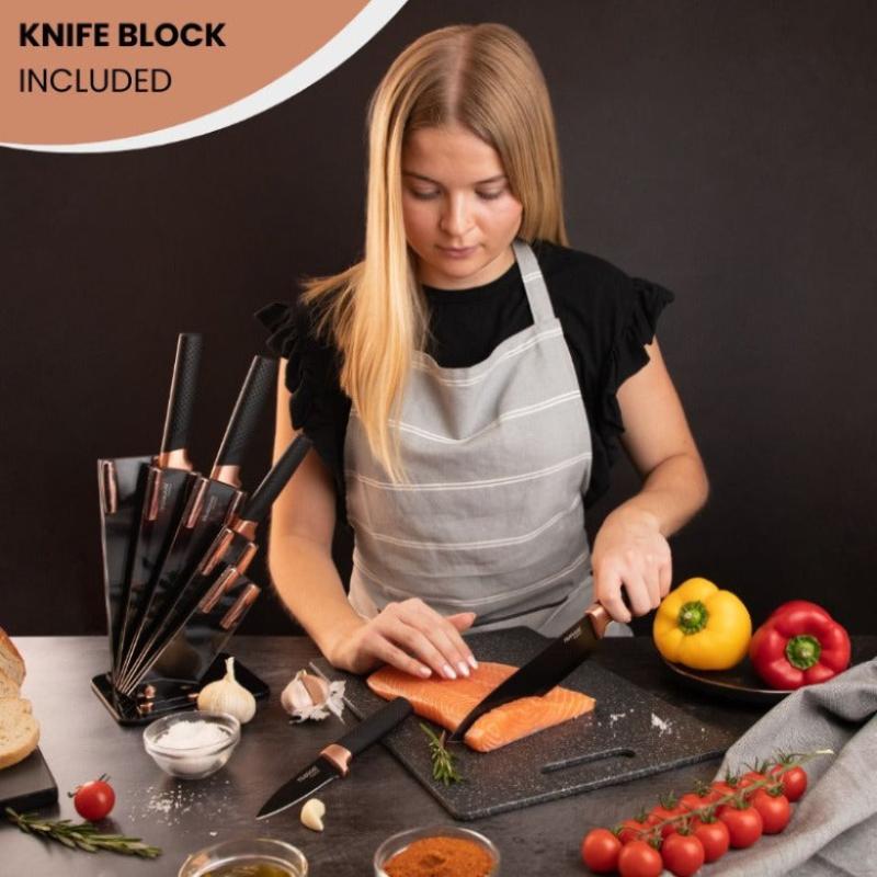 6-Piece Copper Kitchen Knife Set with Acrylic Block, Nuovva