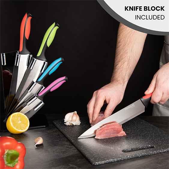 Colour-Coded Kitchen Knife Set with Block (5-Piece & 17-Piece), Nuovva