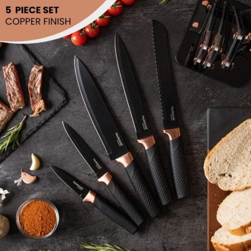 6-Piece Copper Kitchen Knife Set with Acrylic Block, Nuovva