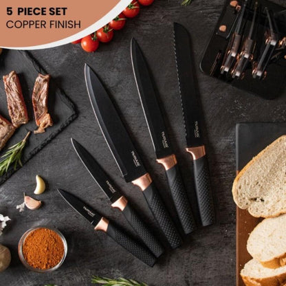 6-Piece Copper Kitchen Knife Set with Acrylic Block, Nuovva