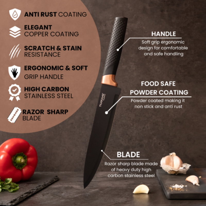 6-Piece Copper Kitchen Knife Set with Acrylic Block, Nuovva
