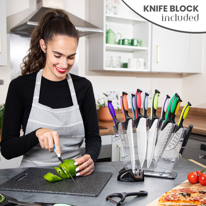 Colour-Coded Kitchen Knife Set with Block (5-Piece & 17-Piece), Nuovva