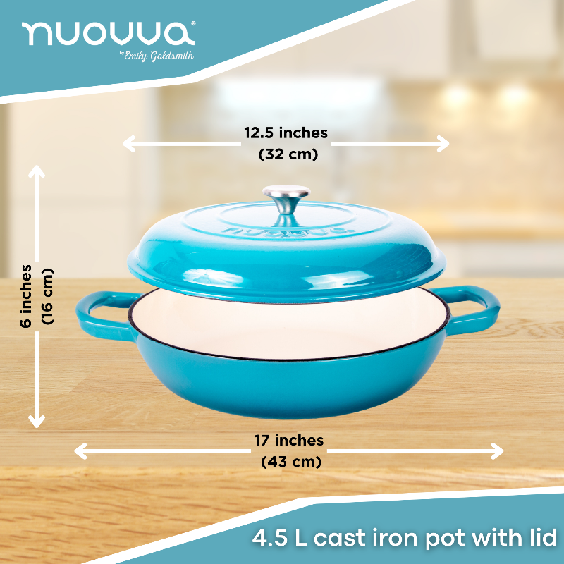 Shallow Enamelled Cast Iron Dutch Oven Casserole Pot (30cm & 32cm), Nuovva
