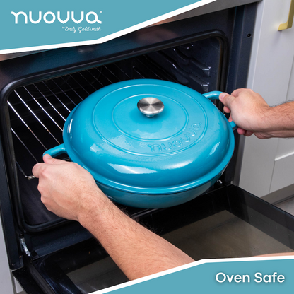 32cm Enamelled Cast Iron Shallow Casserole Dish with Lid – 3.5L, Nuovva