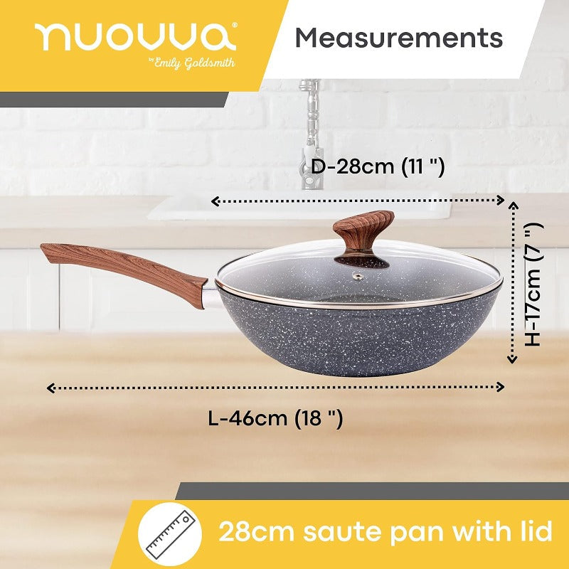 28cm Non-Stick Wok with Glass Lid, Nuovva