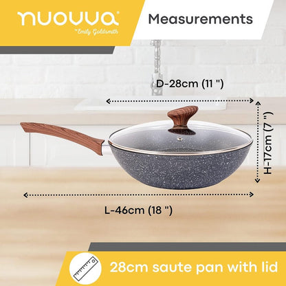 28cm Non-Stick Wok with Glass Lid, Nuovva