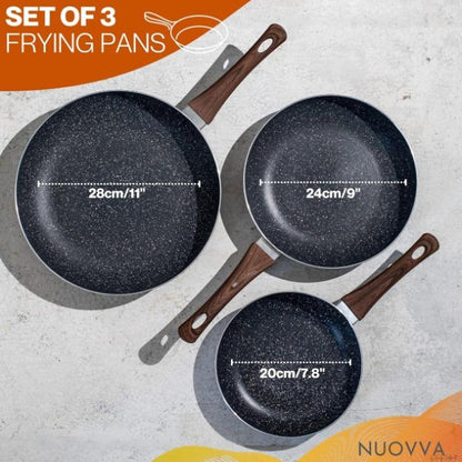 3-Piece Non-Stick Frying Pan Set (20cm, 24cm & 28cm), Nuovva