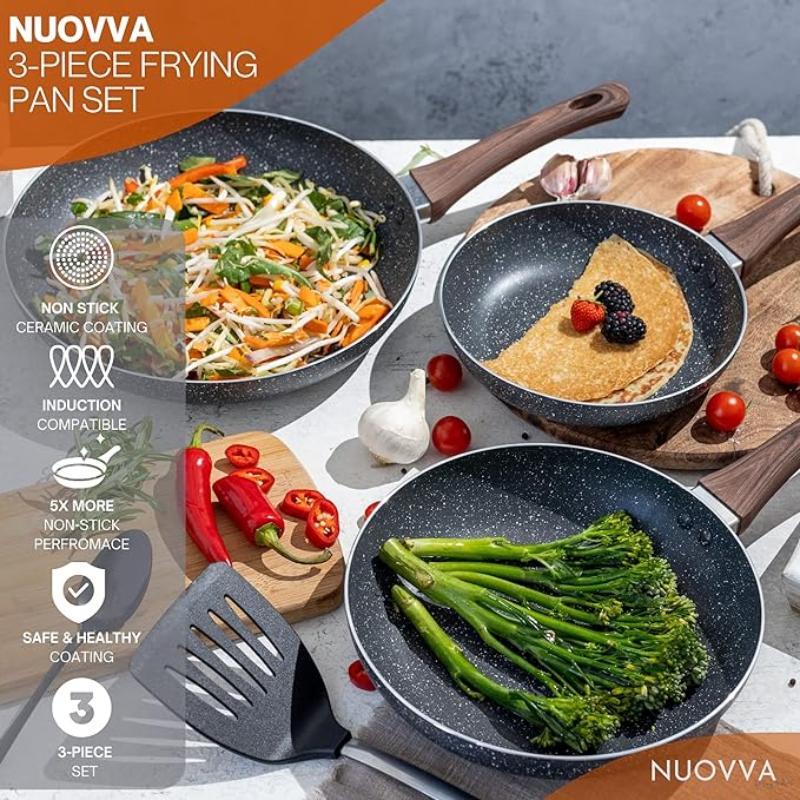 3-Piece Non-Stick Frying Pan Set (20cm, 24cm & 28cm), Nuovva