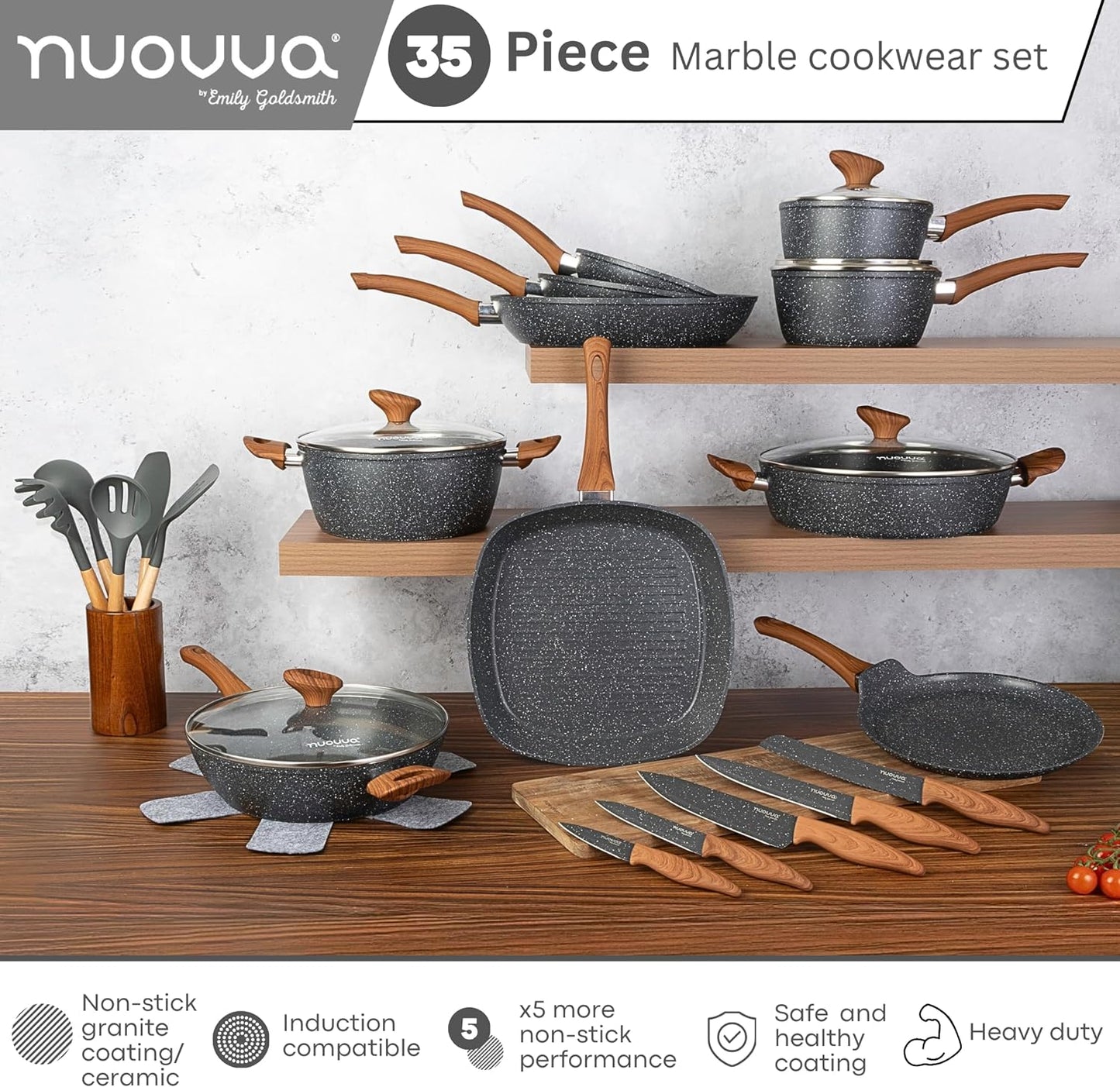 35-Piece Non-Stick Cookware & Kitchen Knife Set, Nuovva