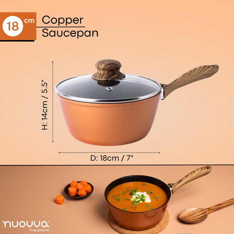 Marble Granite Non-Stick Saucepan with Lid (16cm, 18cm, 2-Piece & 3-Piece), Nuovva