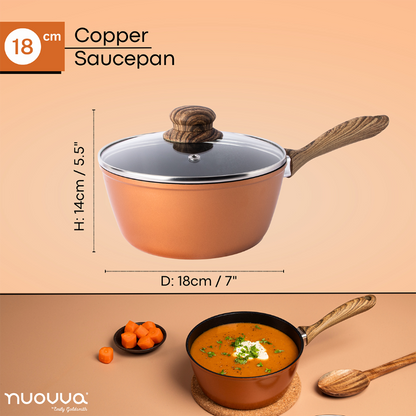 Marble Granite Non-Stick Saucepan with Lid (16cm, 18cm, 2-Piece & 3-Piece), Nuovva
