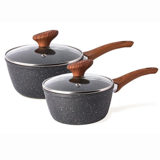 2-Piece Non-Stick Saucepan Set with Glass Lids (16cm & 18cm), Nuovva