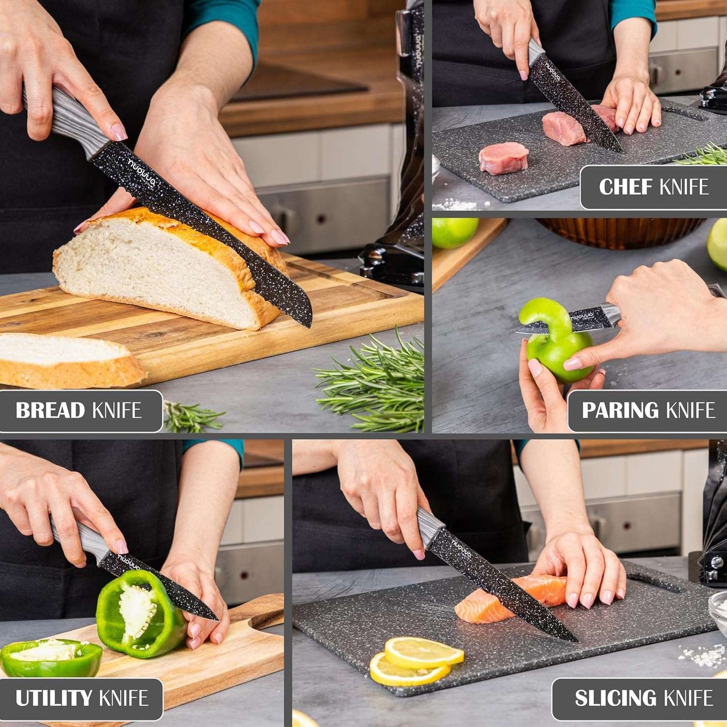 7-Piece  Kitchen Knife Set with Rotating Block, Nuovva
