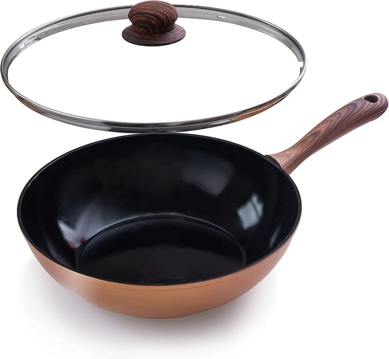 28cm Non-Stick Wok with Glass Lid, Nuovva