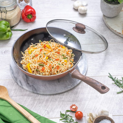 28cm Non-Stick Wok with Glass Lid, Nuovva