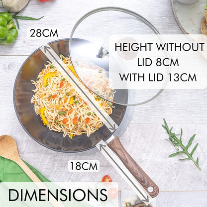 28cm Non-Stick Wok with Glass Lid, Nuovva