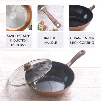 28cm Non-Stick Wok with Glass Lid, Nuovva