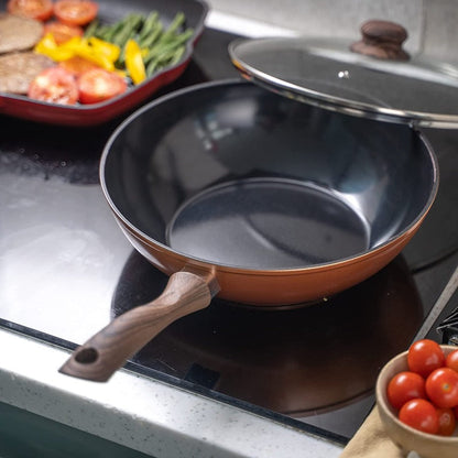 28cm Non-Stick Wok with Glass Lid, Nuovva