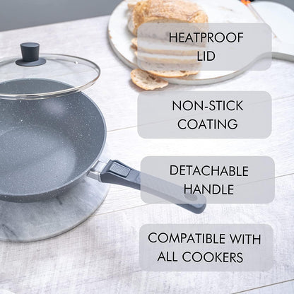 28cm Induction Wok Pan with Glass Lid & Removable Handle, Nuovva