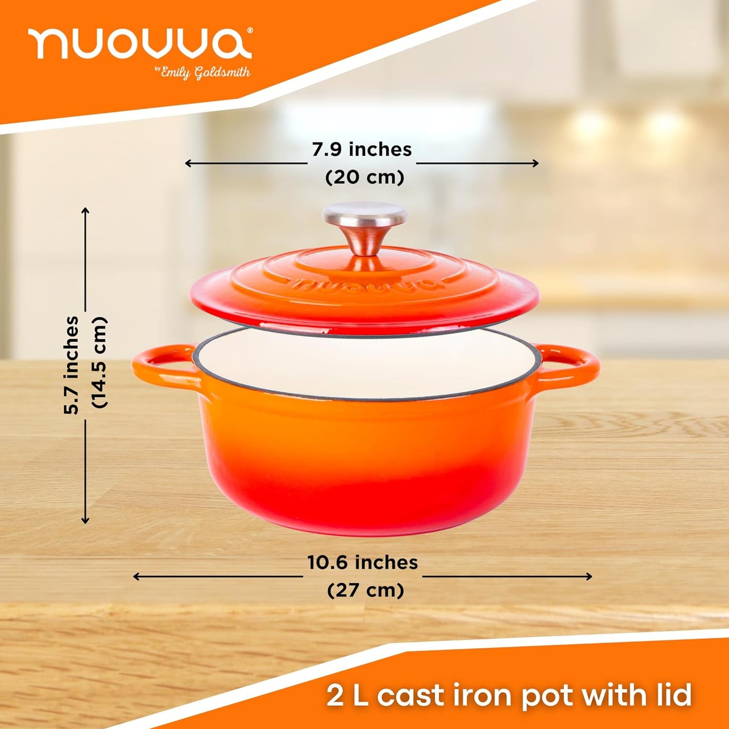 Enamelled Cast Iron Dutch Oven Casserole Pot (22cm, 24cm, 28cm & 30cm), Nuovva