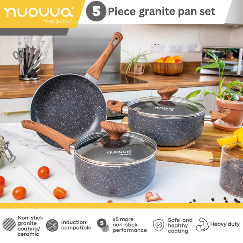 Granite Non-Stick Cookware Set with Lids (5, 8, 15 & 35 Piece), Nuovva