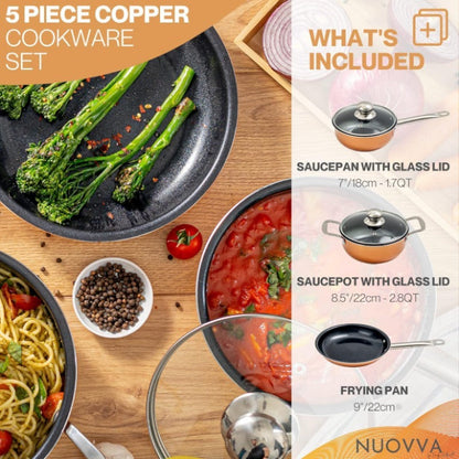 Copper Kitchen Cookware Set with Lids, 5-Pieces