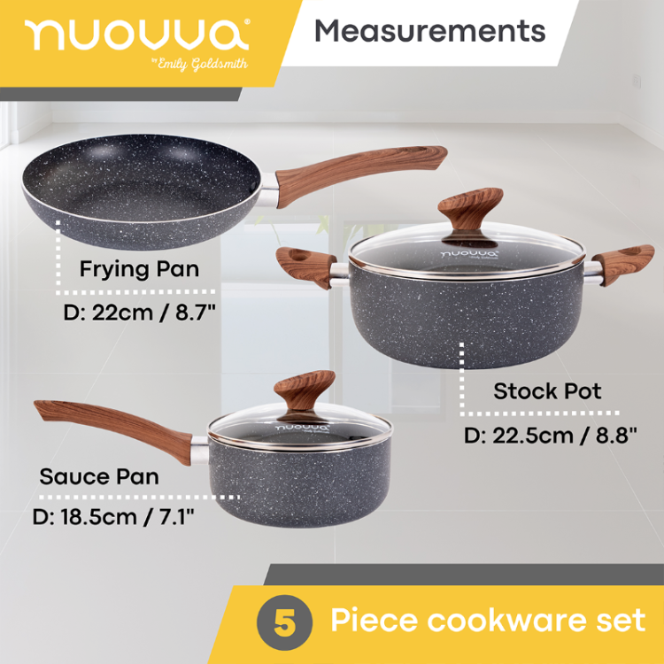 Granite Non-Stick Cookware Set with Lids (5, 8, 15 & 35 Piece), Nuovva