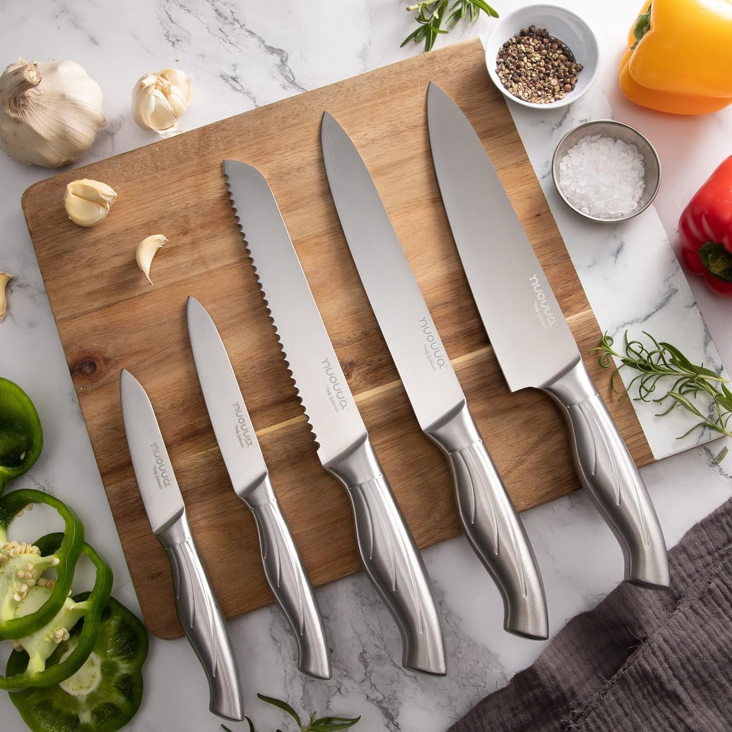 5-Piece Stainless Steel Kitchen Knife Set with Acrylic Block, Nuovva