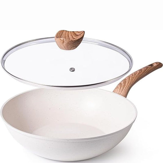 28cm Non-Stick Wok with Glass Lid, Nuovva