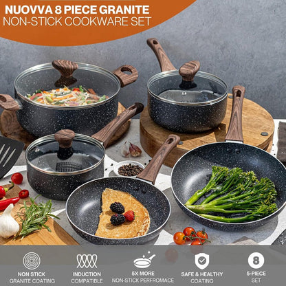 Granite Non-Stick Cookware Set with Lids (5, 8, 15 & 35 Piece), Nuovva