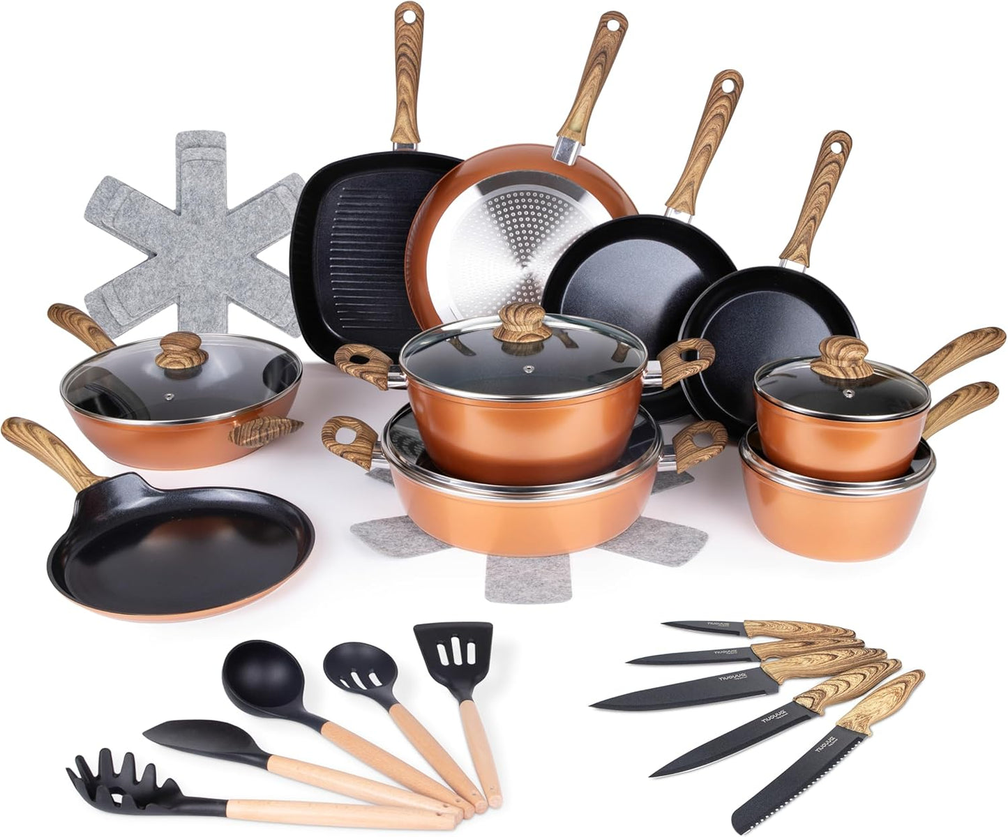 35-Piece Non-Stick Cookware & Kitchen Knife Set, Nuovva