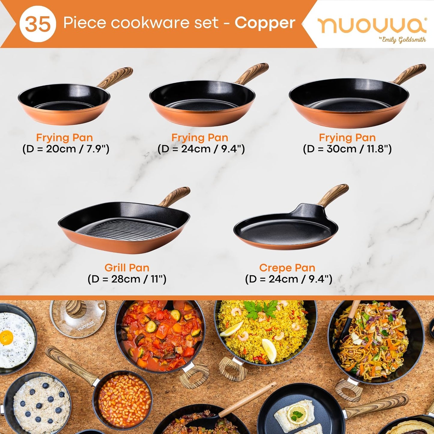 35-Piece Non-Stick Cookware & Kitchen Knife Set, Nuovva