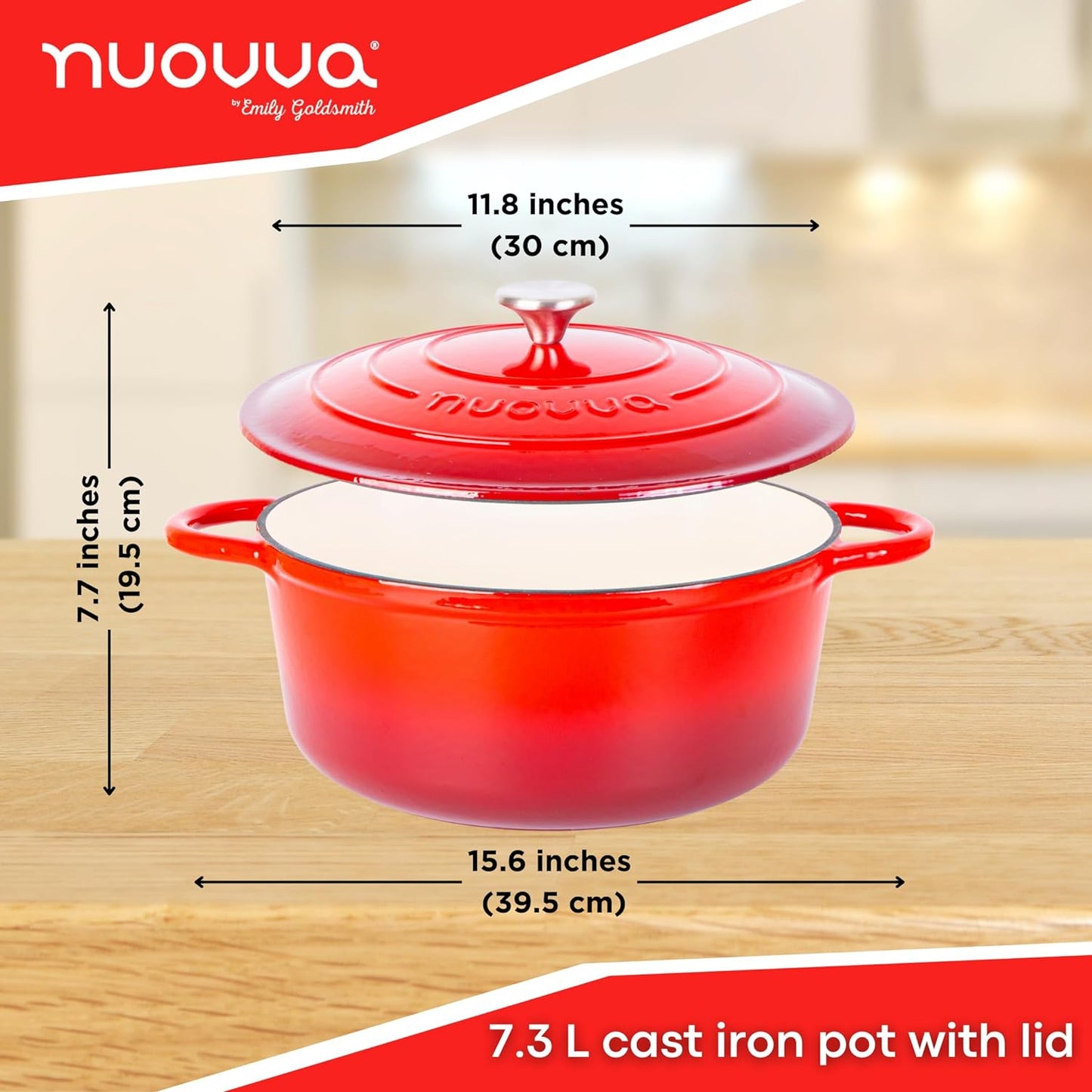 Enamelled Cast Iron Dutch Oven Casserole Pot (22cm, 24cm, 28cm & 30cm), Nuovva