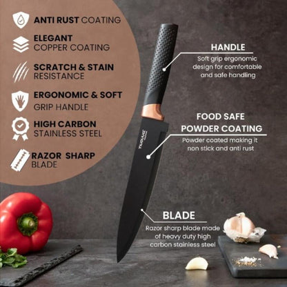 17-Piece Professional Black Granite Kitchen Knife Set with Acrylic Block, Nuovva