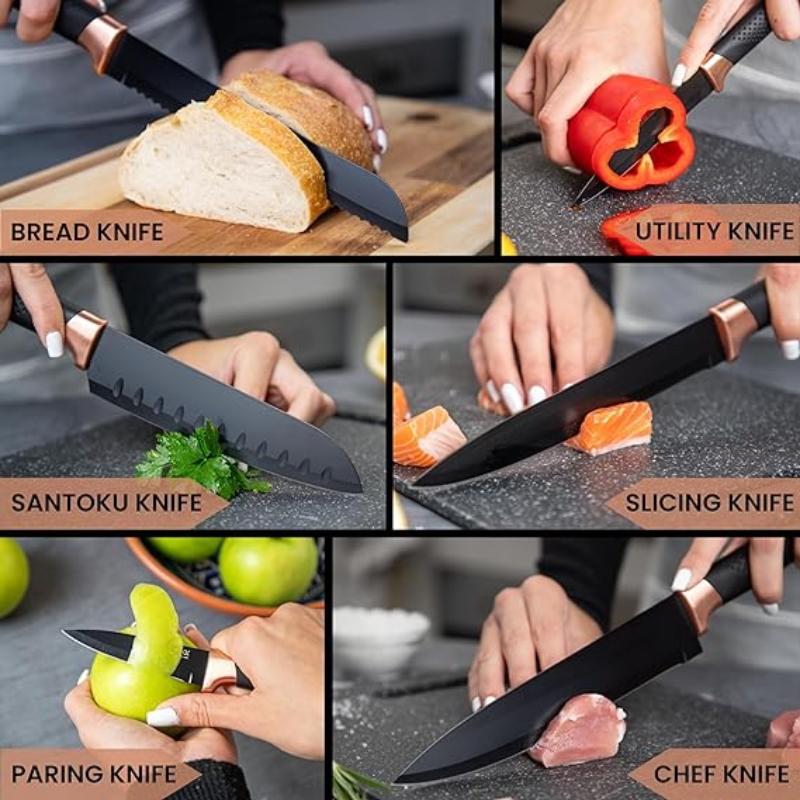 17-Piece Professional Black Granite Kitchen Knife Set with Acrylic Block, Nuovva