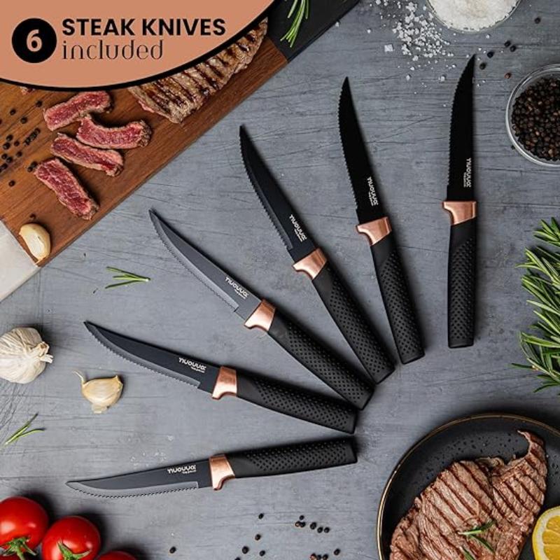 17-Piece Professional Black Granite Kitchen Knife Set with Acrylic Block, Nuovva