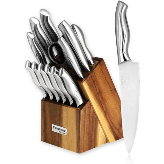 14-Piece Stainless Steel Kitchen Knife Set with Hardwood Block, Nuovva