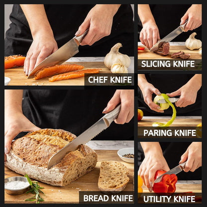 5-Piece Stainless Steel Kitchen Knife Set with Acrylic Block, Nuovva