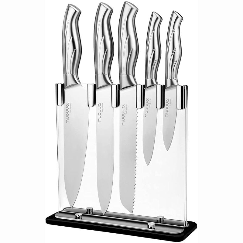 5-Piece Stainless Steel Kitchen Knife Set with Acrylic Block, Nuovva