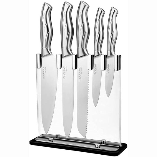 5-Piece Stainless Steel Kitchen Knife Set with Acrylic Block, Nuovva