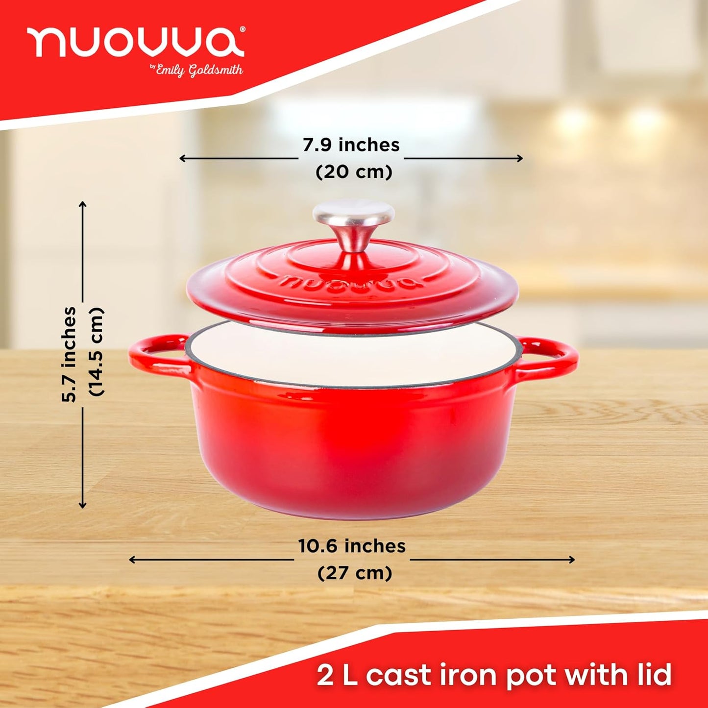 Enamelled Cast Iron Dutch Oven Casserole Pot (22cm, 24cm, 28cm & 30cm), Nuovva